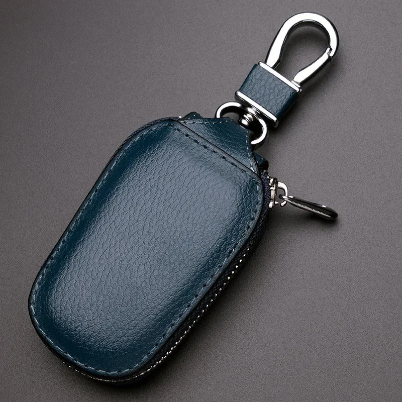 Leather Car Key Holder – Zipper Keychain Organizer with Metal Hook - Delicate Leather  