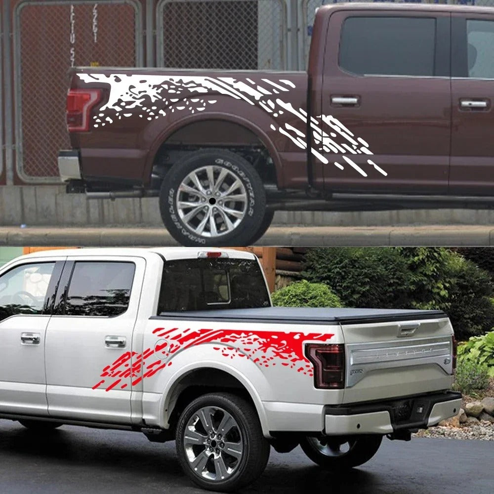 Pickup Truck Side Bed Mud Splash Vinyl Decal Kit – PVC Exterior Graphic Stickers - Delicate Leather