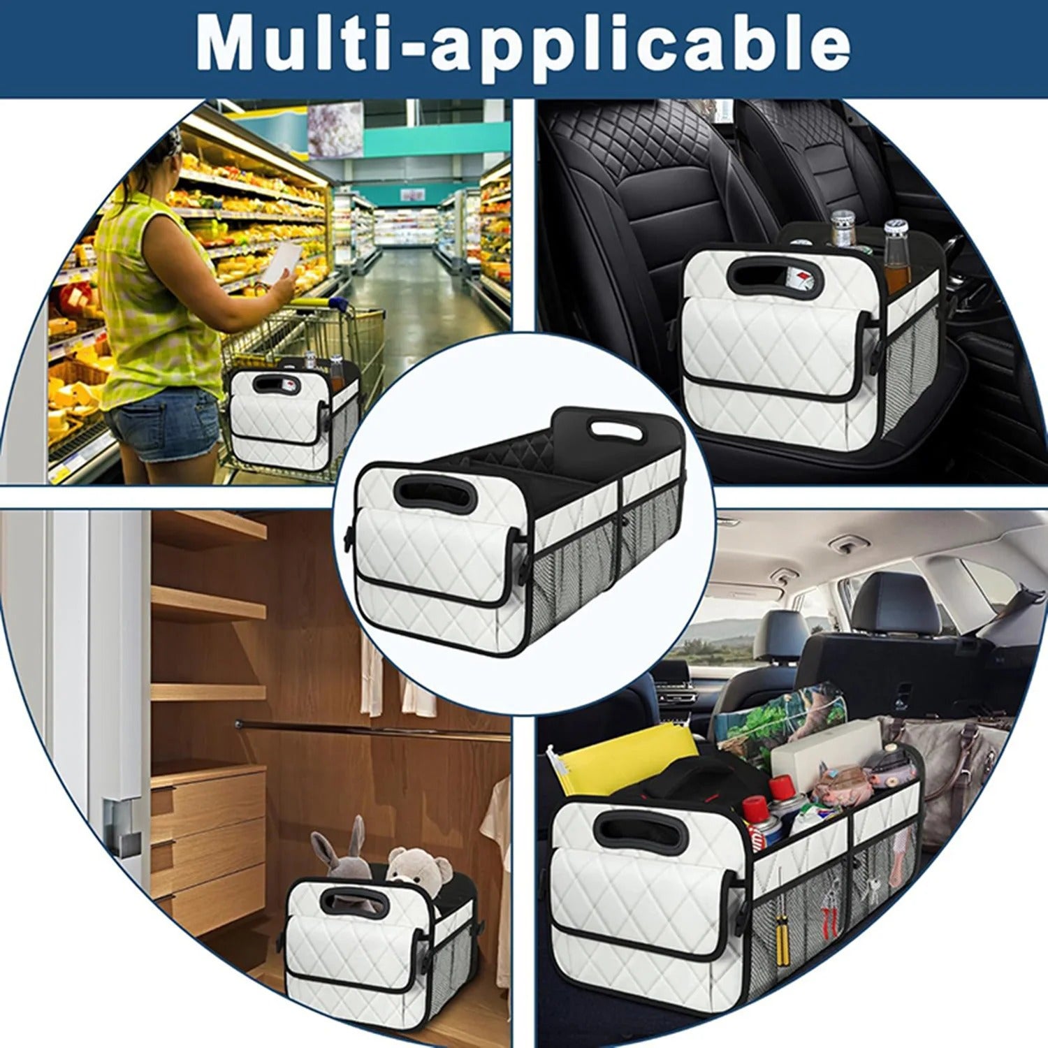 Collapsible Car Trunk Organizer – 6-Pocket Storage Box for Sedan and Truck - Delicate Leather  