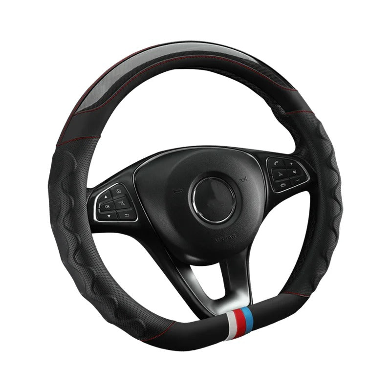 Fashion Carbon Fiber Leather Car Steering Wheel Cover – Breathable Non-Slip Steering Cover, Universal 37–38 cm, Multiple Colors - Delicate Leather  