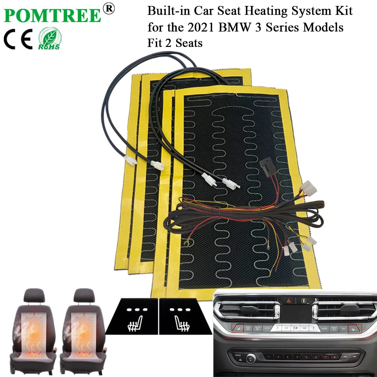 Built-In Car Seat Heater Kit for 2 Seats – Heating Pads with Control Switch Compatible with 2021 3 Series - Delicate Leather