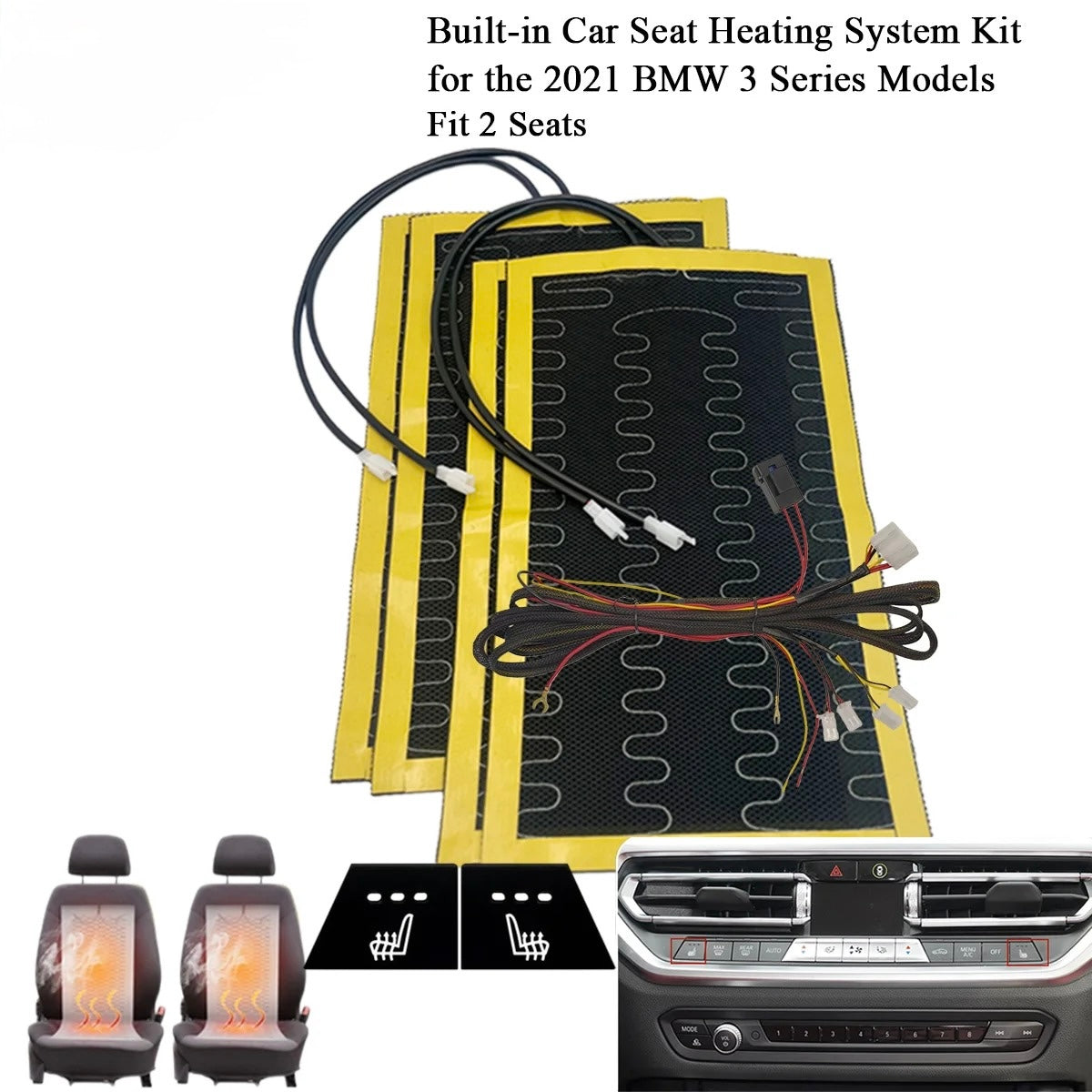 Built-In Car Seat Heater Kit for 2 Seats – Heating Pads with Control Switch Compatible with 2021 3 Series - Delicate Leather
