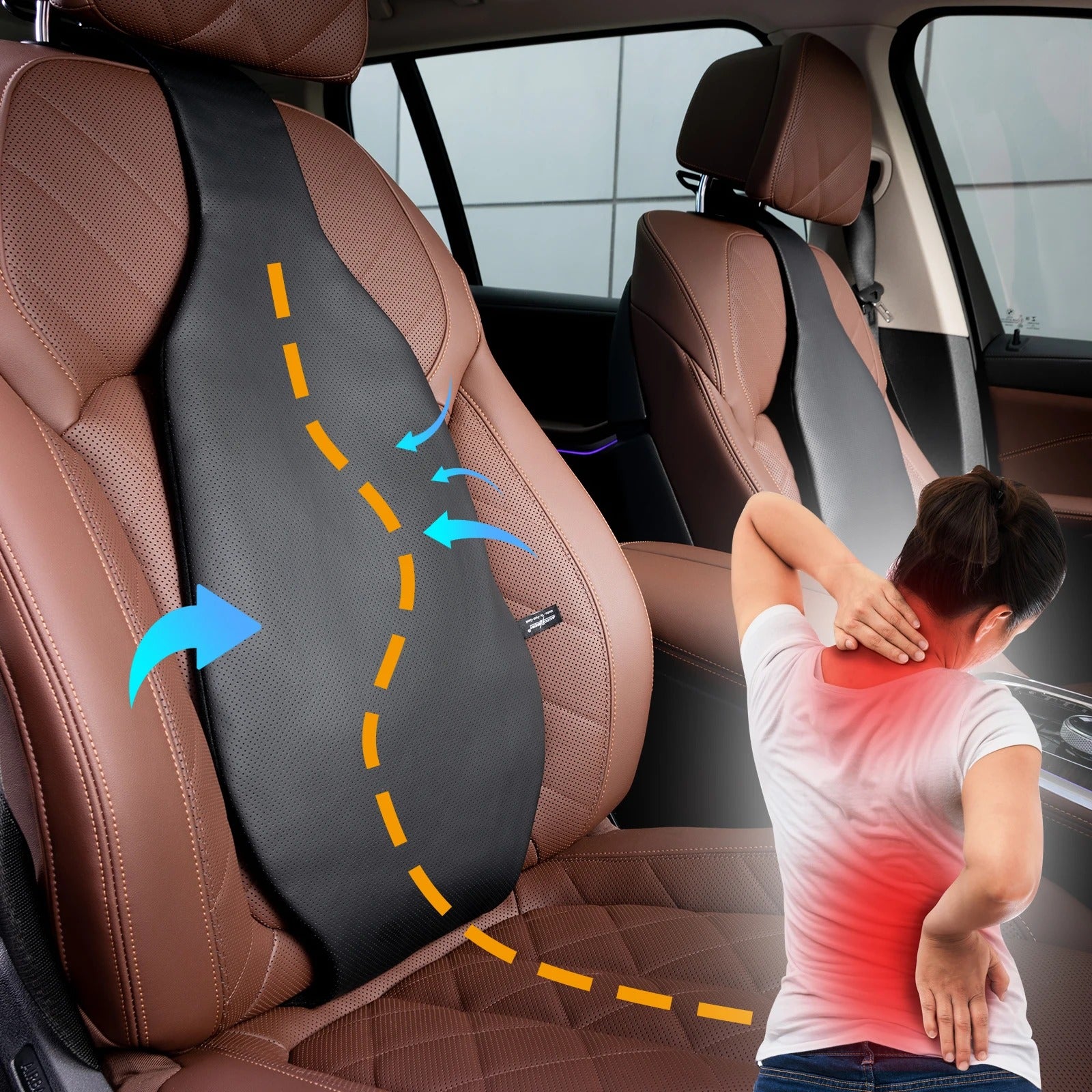 PU Leather Car Cushion Pad – Universal Seat Back Lumbar Pad for All Seasons - Delicate Leather  