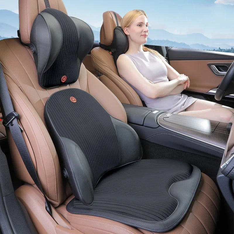 Nappa Leather Car Headrest & Lumbar Pillow – Memory Foam Neck and Waist Cushion Set - Delicate Leather