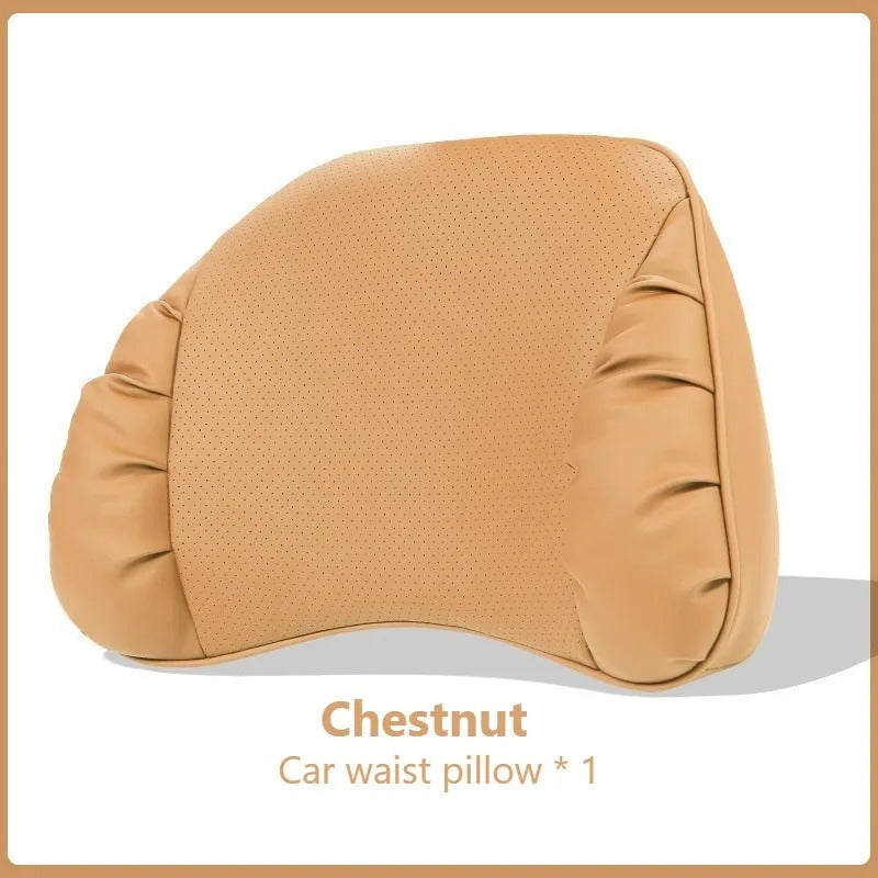 Soft Suede Car Neck & Lumbar Support Pillow Set – Memory Foam Headrest Waist Cushion with Double-Sided Design - Delicate Leather