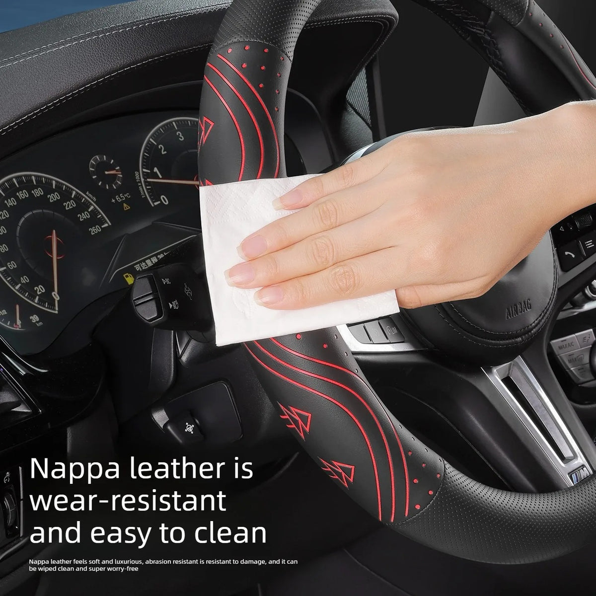 Noctilucent Nappa Leather Steering Wheel Cover – Universal 14.5–15 Inch