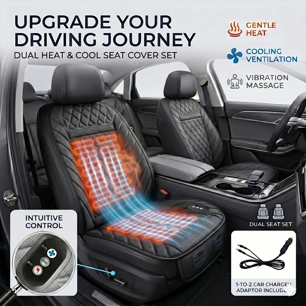 12V Ventilated Car Seat Cover – Universal Cooling Seat Cushion for Cars & SUVs - Delicate Leather