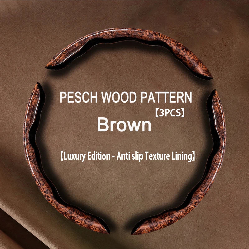 Peach Wood Grain Steering Wheel Cover – Ultra-Thin 38CM Non-Slip Segmented Grip - Delicate Leather
