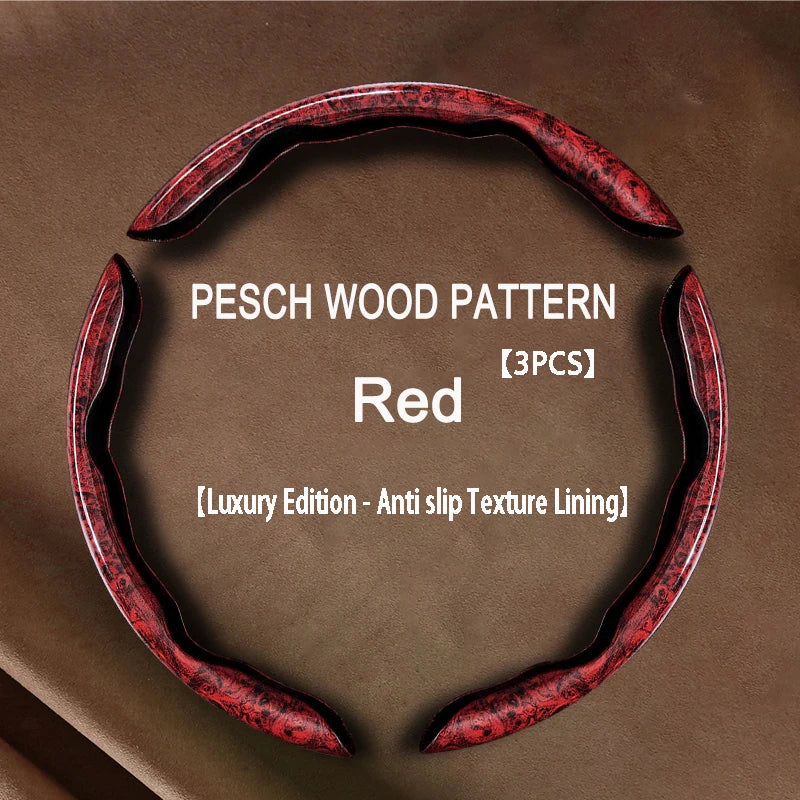 Peach Wood Grain Steering Wheel Cover – Ultra-Thin 38CM Non-Slip Segmented Grip - Delicate Leather