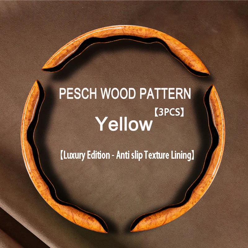 Peach Wood Grain Steering Wheel Cover – Ultra-Thin 38CM Non-Slip Segmented Grip - Delicate Leather