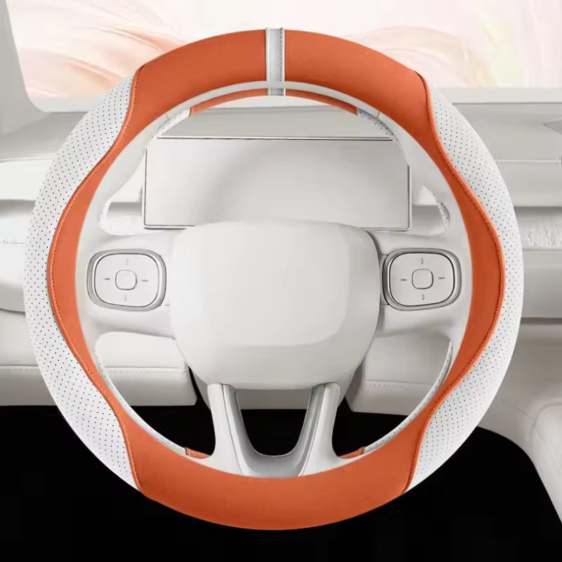 Suede Steering Wheel Cover – Universal 38CM Cute Non-Slip O/D Shape Grip - Delicate Leather