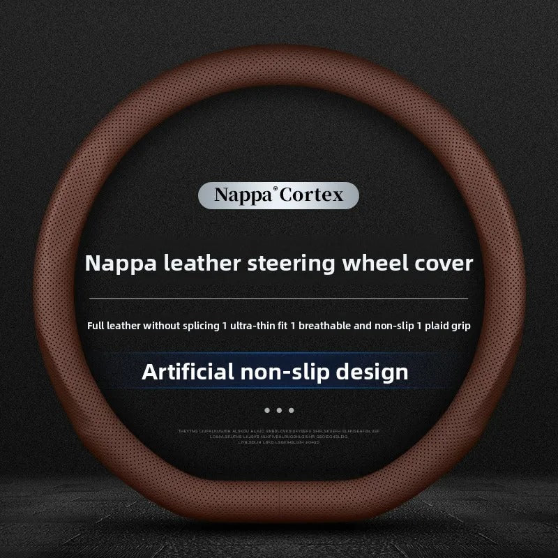 Ultra-Thin Nappa Leather Steering Wheel Cover – Universal Anti-Slip All-Season Grip - Delicate Leather  