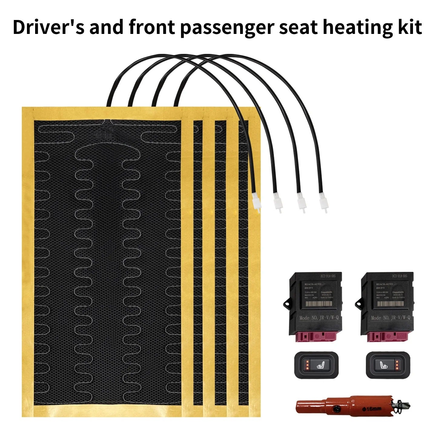 12V Universal Car Seat Heater Kit for 2 Seats – Alloy Wire Heating Pads with 3-Level Control Switch & Wiring Harness - Delicate Leather