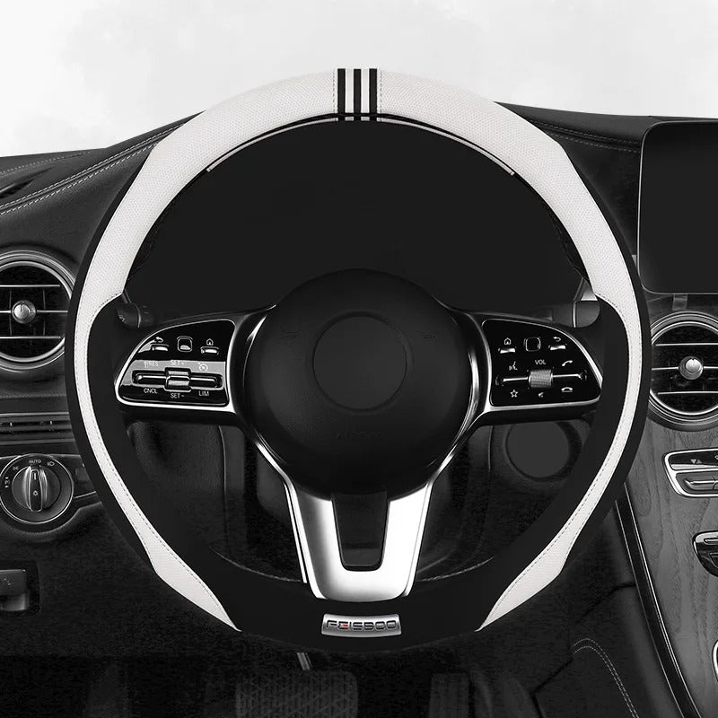 Color-Blocked Steering Wheel Cover – Universal 38cm Breathable Anti-Slip Summer Grip - Delicate Leather