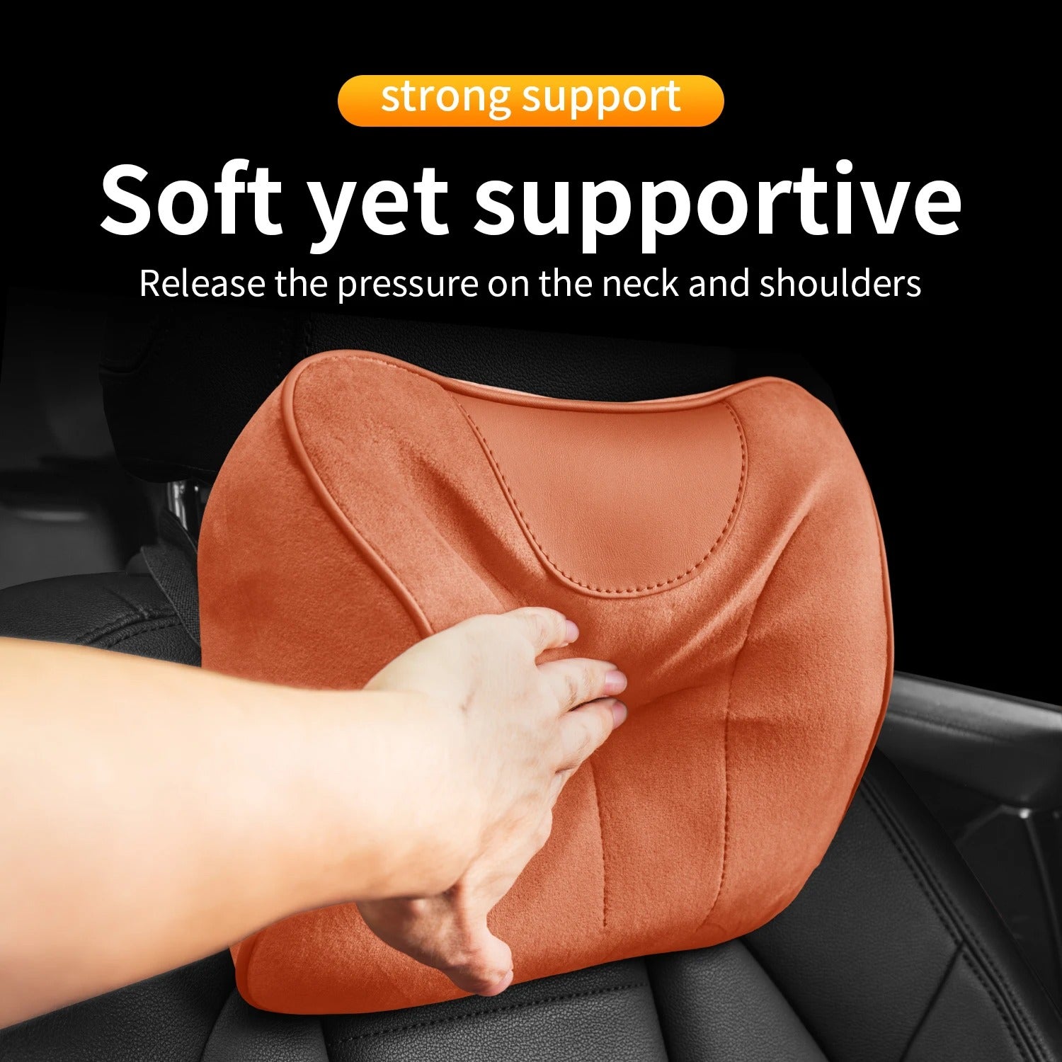 Car Seat Headrest Pillow – Universal Neck Support Cushion for Vehicle Seats - Delicate Leather  
