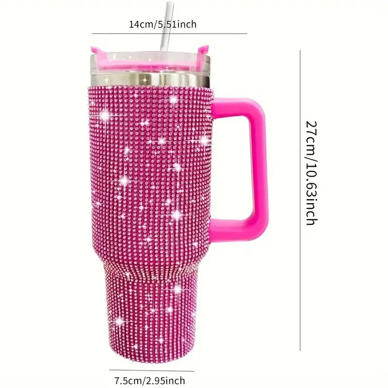 40oz Sparkling Studded Stainless Steel Tumbler – Insulated Water Bottle with Lid & Handle