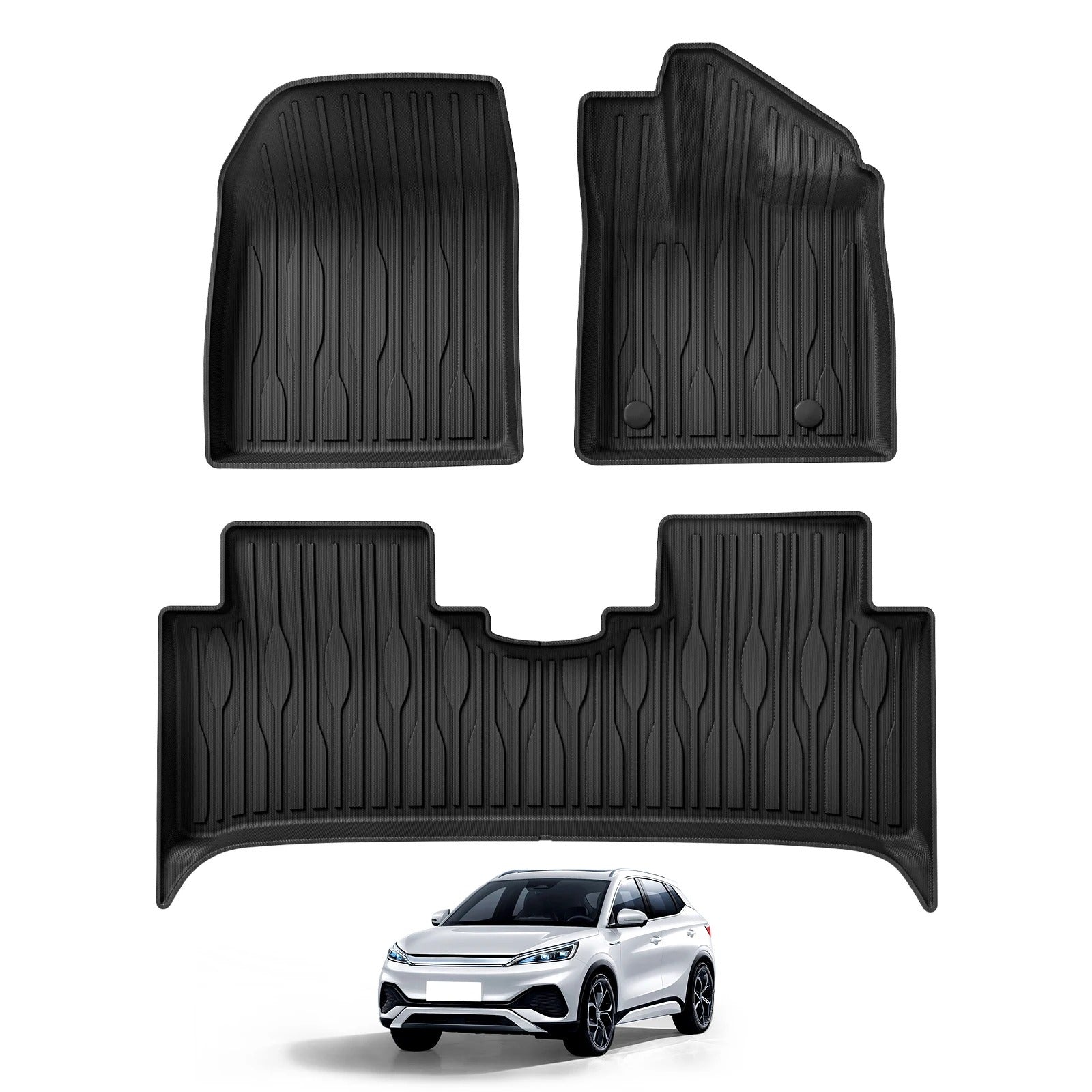 3D TPE Floor Mats and Trunk Pad for BYD ATTO 3 / Yuan Plus – Full Set, Odorless, Black - Delicate Leather  
