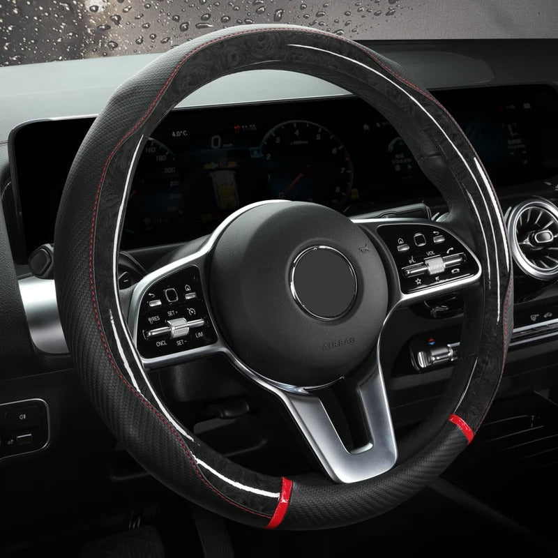 Universal 38CM Steering Wheel Cover – Anti-Slip PU Leather with Leopard Print Design - Delicate Leather  