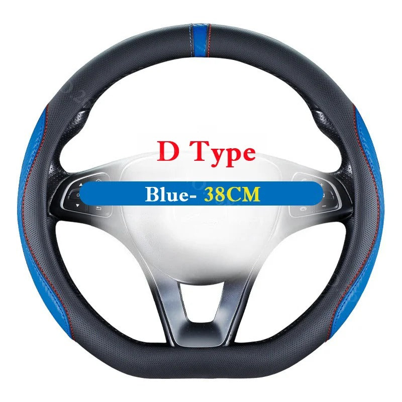 Carbon Fiber Style Steering Wheel Cover 36–38cm – Breathable Anti-Slip O/D-Shaped Grip - Delicate Leather