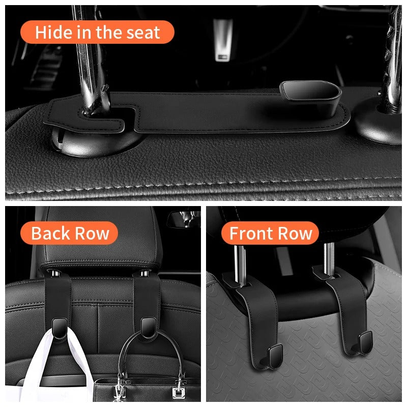 Leather Car Seat Headrest Hook – Auto Seat Back Hanger for Storage & Organization - Delicate Leather