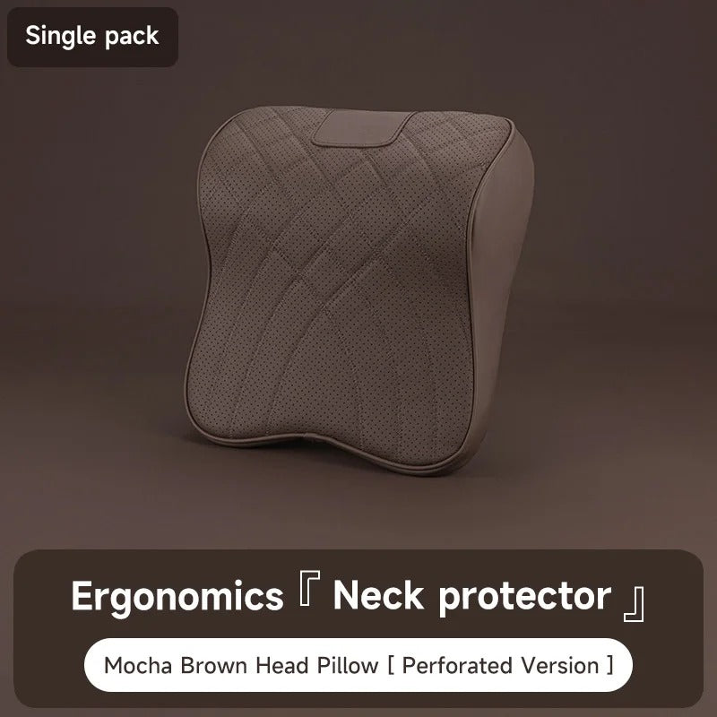 Universal Car Leather Headrest Neck Pillow – Memory Foam Car Seat Neck Support Cushion for Most Vehicles - Delicate Leather