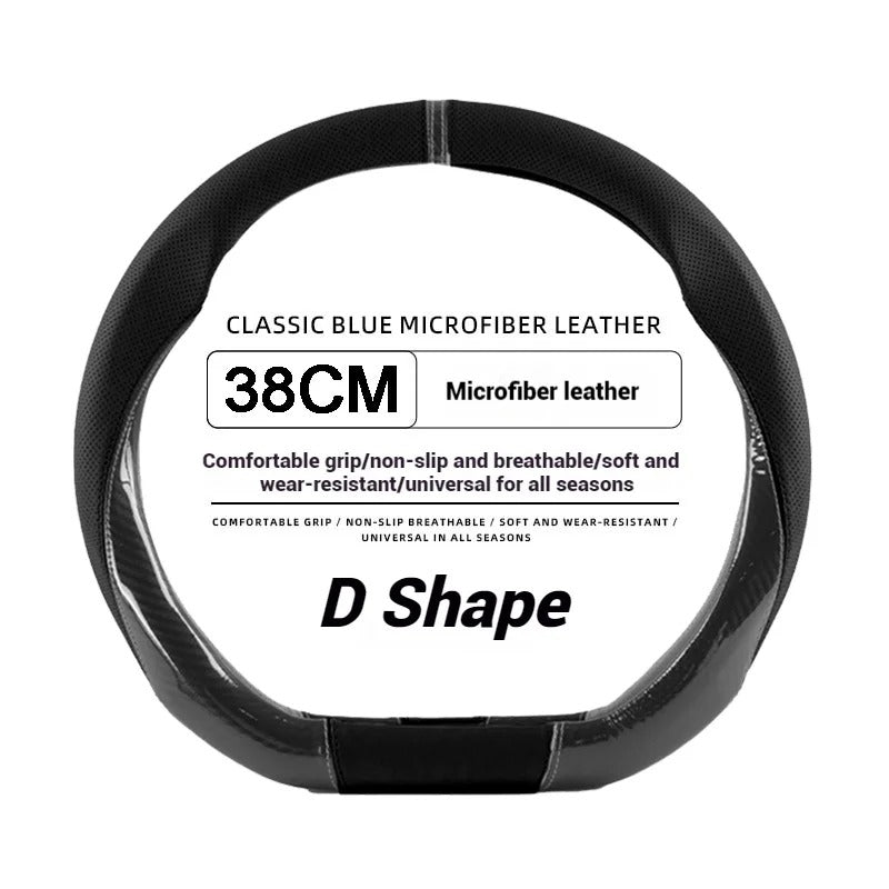 38CM Leather Car Steering Wheel Cover – Anti-Slip O/D Shape Comfortable Grip - Delicate Leather