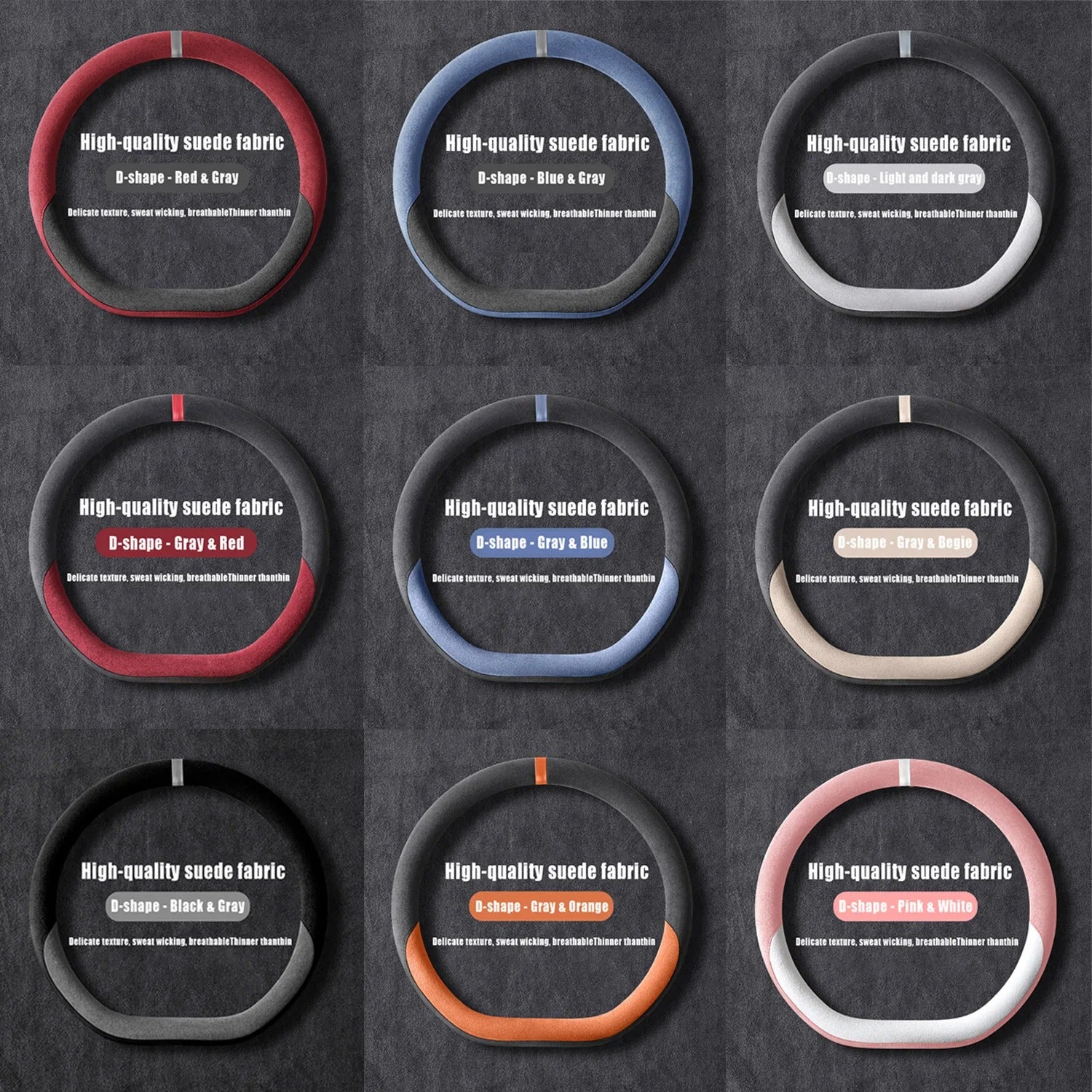 Premium Suede Steering Wheel Cover – D-Shape Anti-Slip Universal 15-Inch Fit - Delicate Leather  