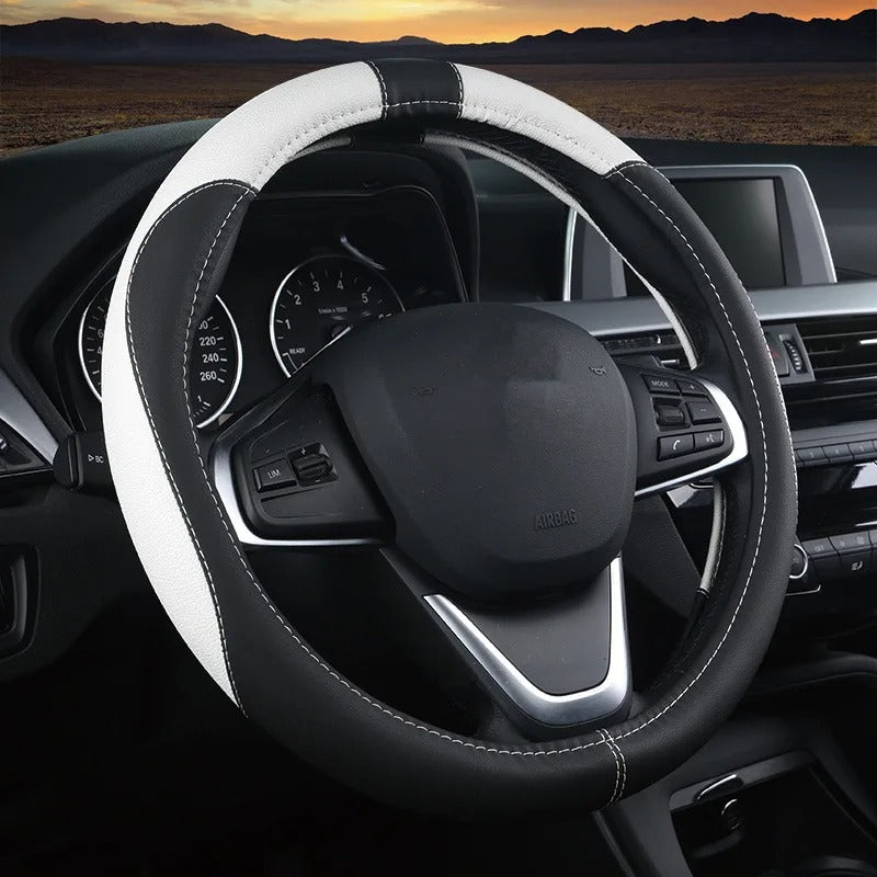 38CM Universal Faux Leather Steering Wheel Cover – Non-Slip Car Interior Handle Protector, All-Season Steering Wheel Wrap - Delicate Leather
