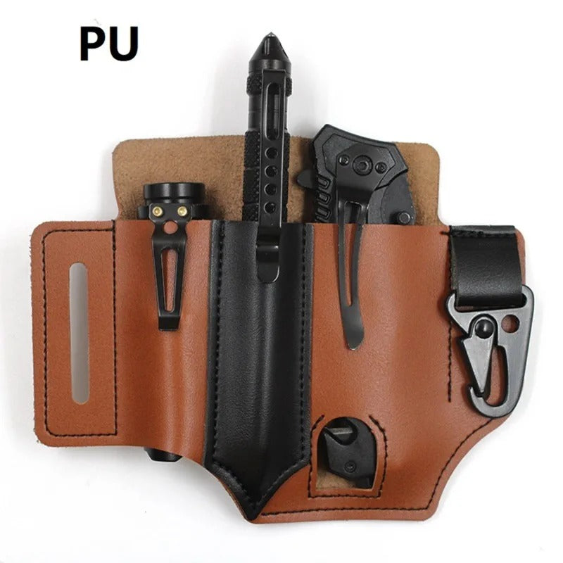 Tactical Multi-Tool Belt Leather Bag - Portable Tool Storage Holster for Outdoor Camping, Hunting, and EDC