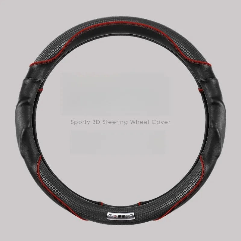 Nappa Leather Steering Wheel Cover with Carbon Fiber Pattern – Universal Fit 38cm, Non-Slip, All-Season Design - Delicate Leather  