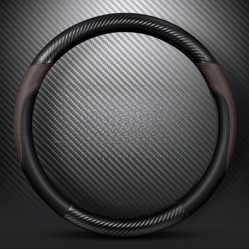 Carbon Fiber Microfiber Leather Steering Wheel Cover – O Shape Universal Non-Slip Grip - Delicate Leather  