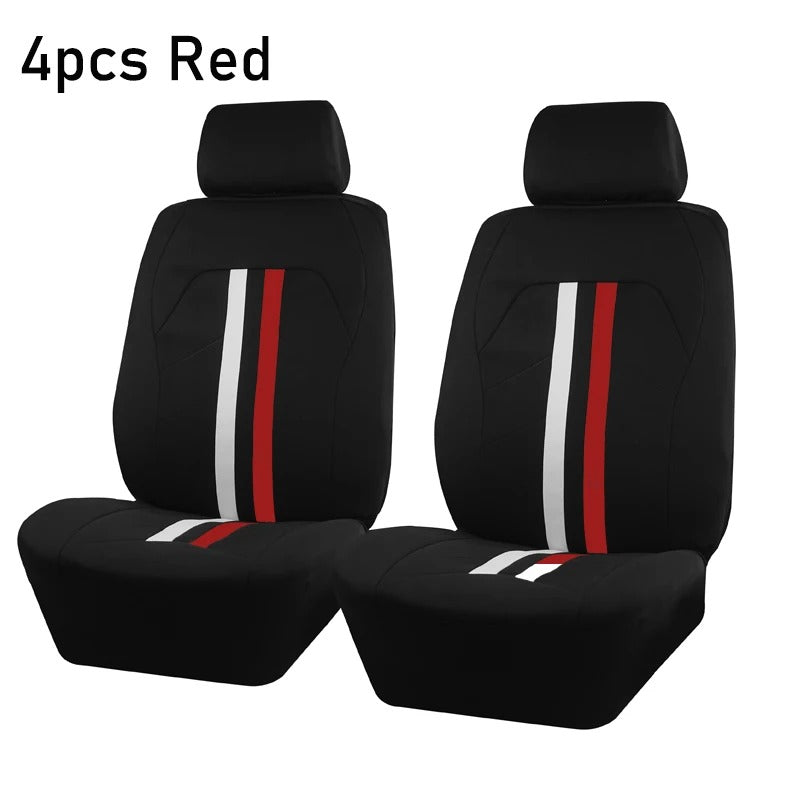 Universal Red & White Stripe Car Seat Covers – Polyester Airbag Compatible Seat Protector Set - Delicate Leather