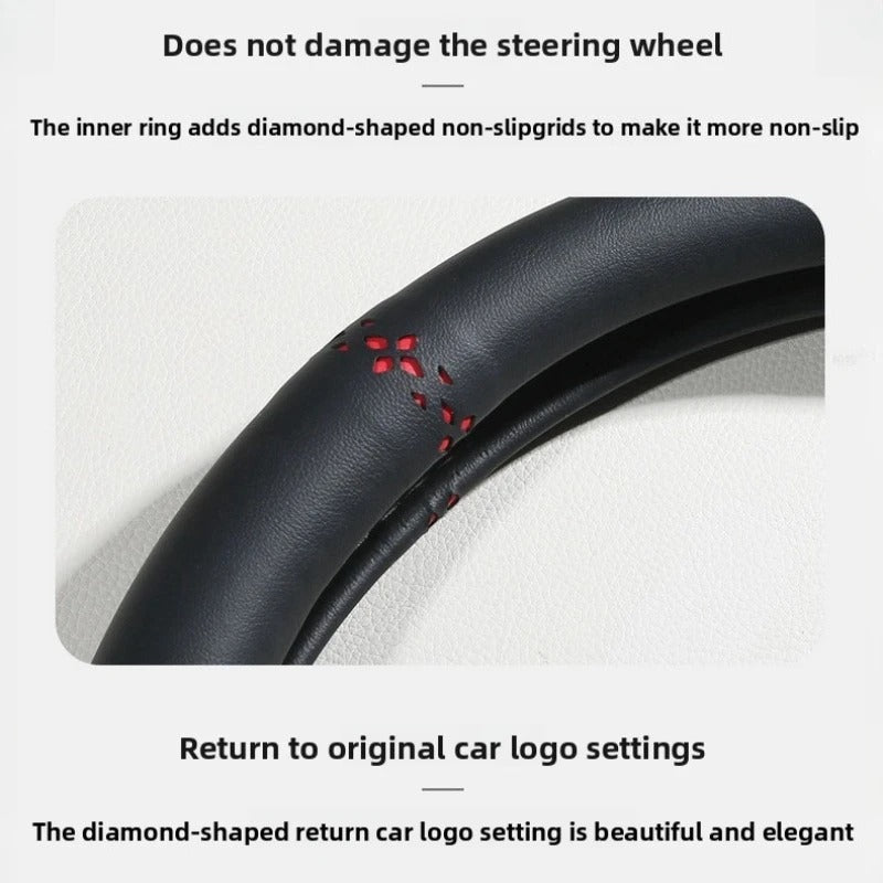 Universal Nappa Leather Steering Wheel Cover 38cm – O-Type, D-Type & Double D Non-Slip Car Steering Wheel Protector - Delicate Leather