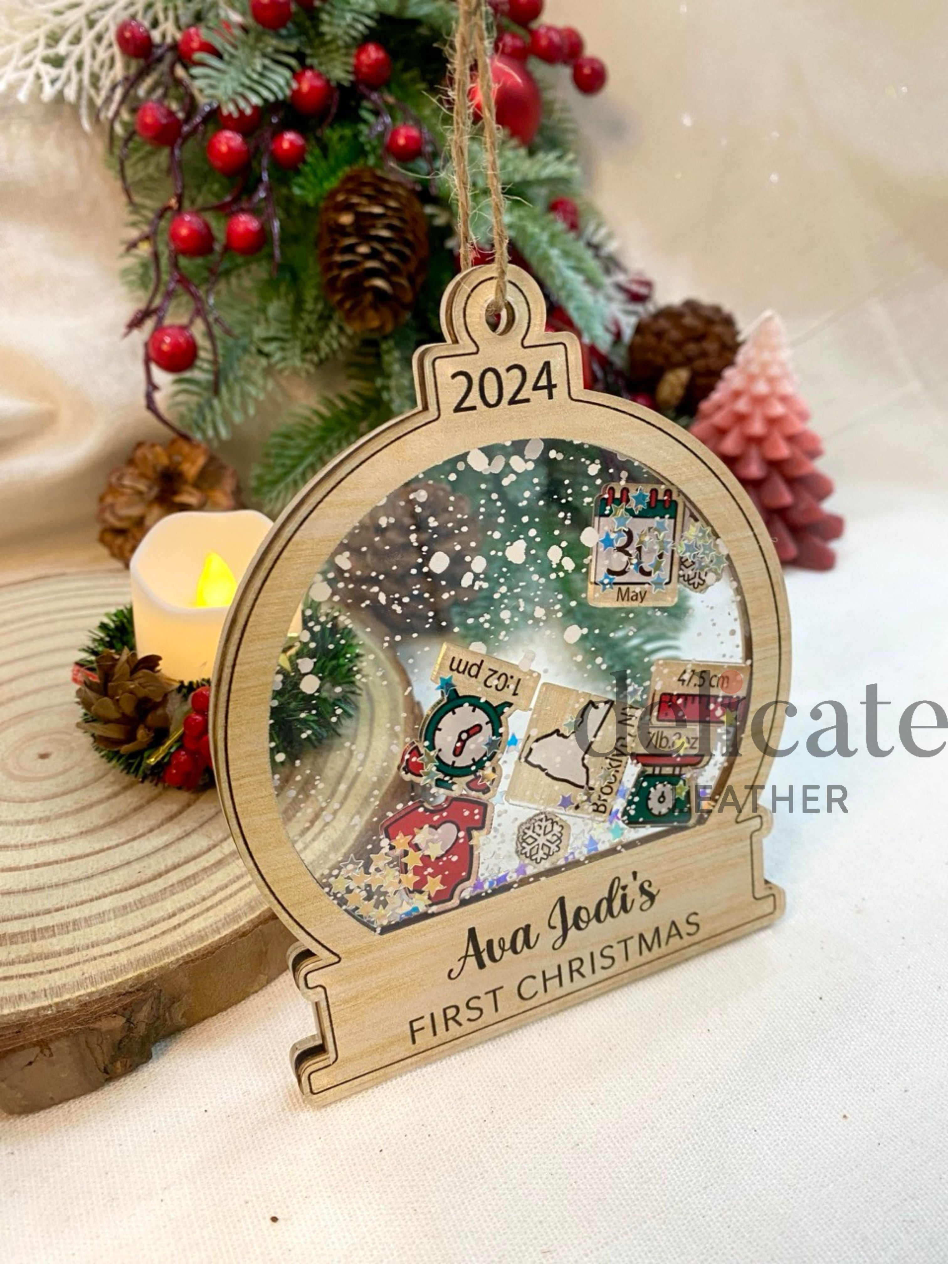 Personalized Baby's First Christmas 2024 Ornament – Custom 4D Shake Newborn Gift and Xmas Keepsake