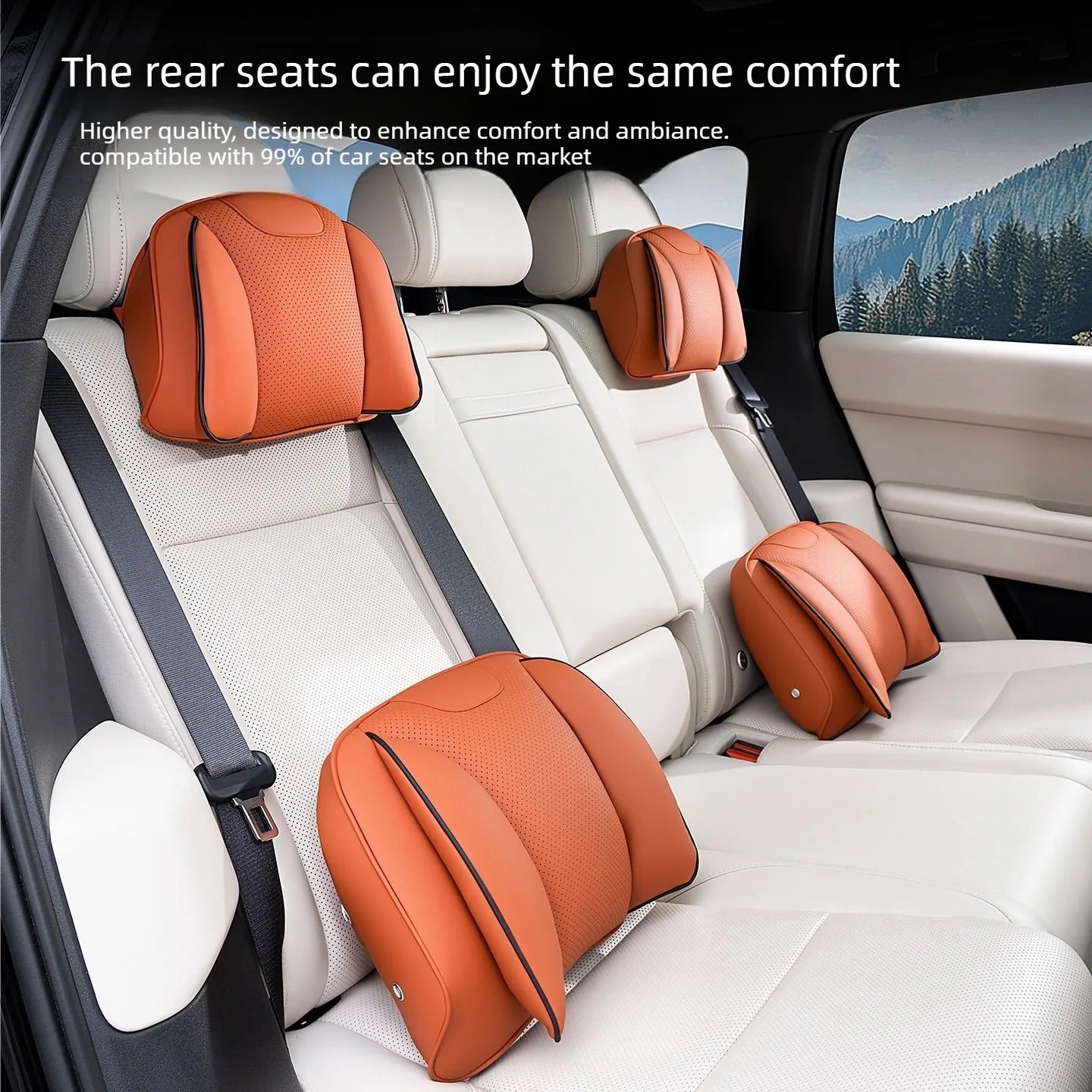 Nappa Leather Car Headrest & Lumbar Support Pillow Set – Universal Neck & Back Cushion - Delicate Leather