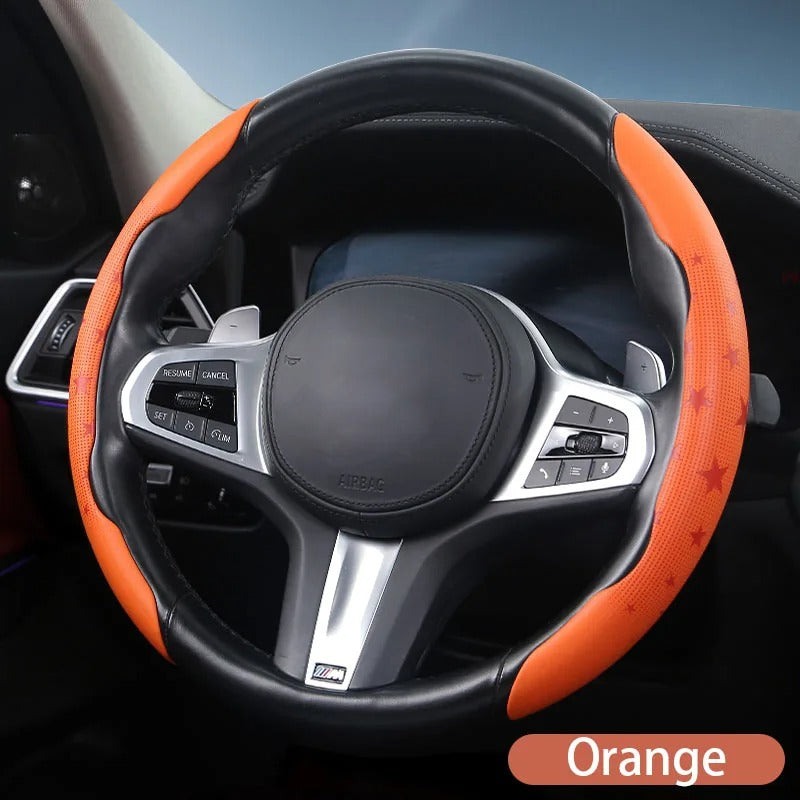 Universal Five-Point Star Steering Wheel Cover 38cm – Breathable Ultra-Thin Non-Slip Car Steering Wheel Protector - Delicate Leather