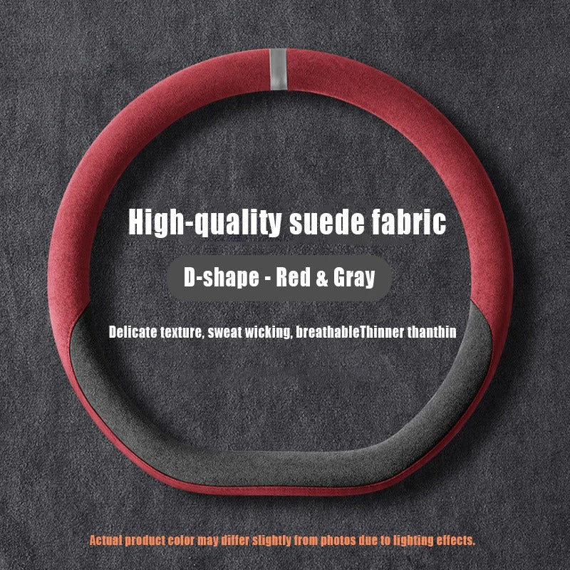 Premium Suede Steering Wheel Cover – D-Shape Anti-Slip Universal 15-Inch Fit - Delicate Leather  