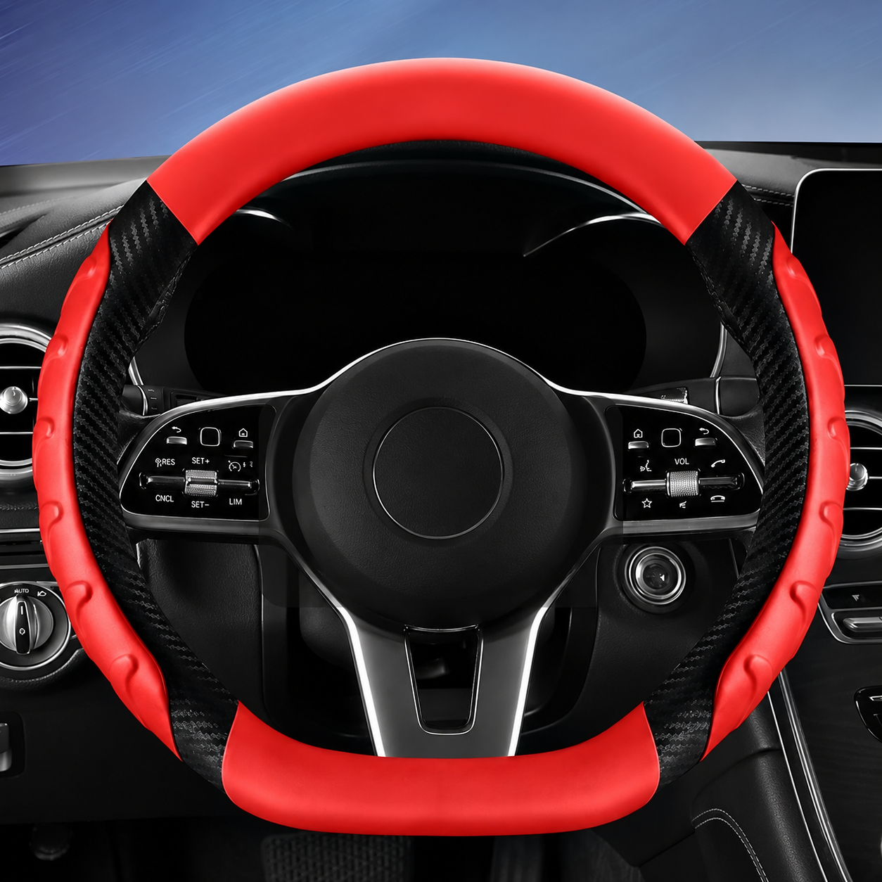 Carbon Fiber Leather Steering Wheel Cover – Universal O/D Shape Non-Slip Grip - Delicate Leather