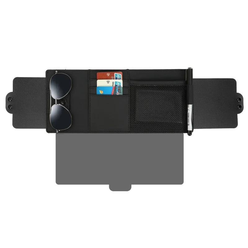 Car Sun Visor Extension – UV Sun Blocker with Storage Organizer & Sunglasses Holder - Delicate Leather