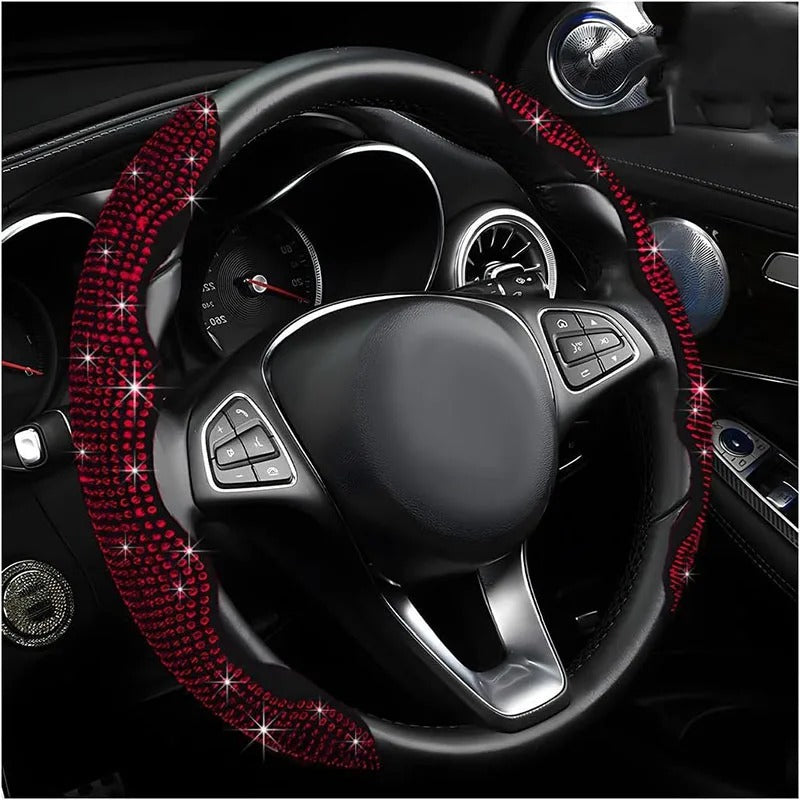 Diamond Accent Steering Wheel Cover – Universal Anti-Slip All-Season Interior Accessory - Delicate Leather  