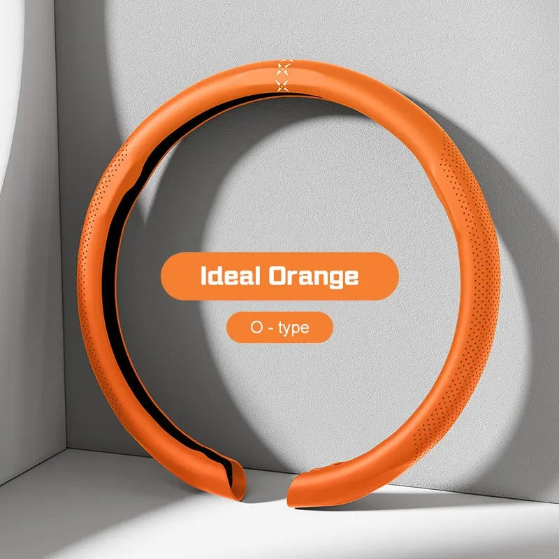 Universal Nappa Leather Steering Wheel Cover – Non-Slip Breathable Design for 37–38cm O/D Type Wheels - Delicate Leather  