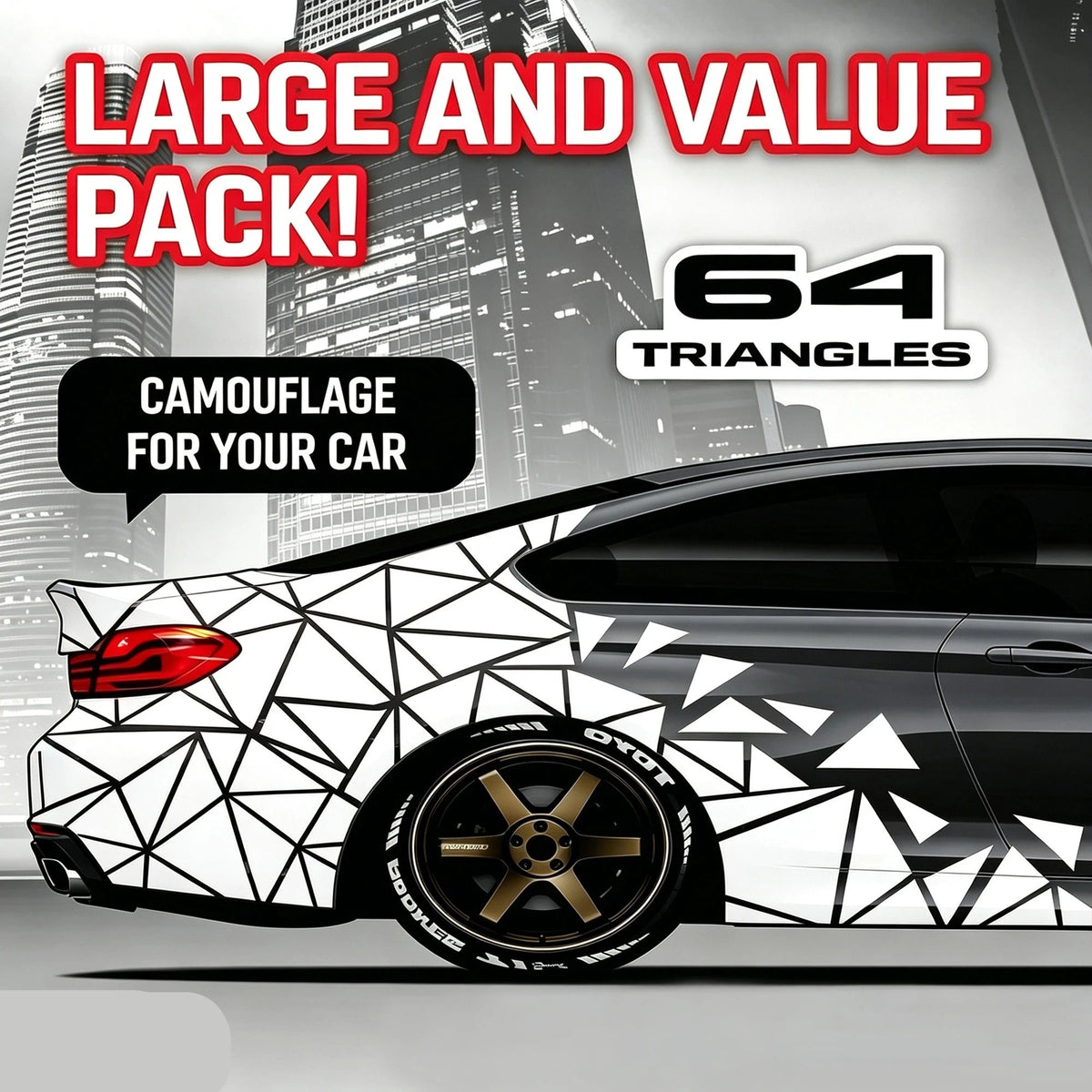 2PCS Camo Triangular Car Body Decals – Large 120 × 35cm Vehicle Graphic Stickers - Delicate Leather