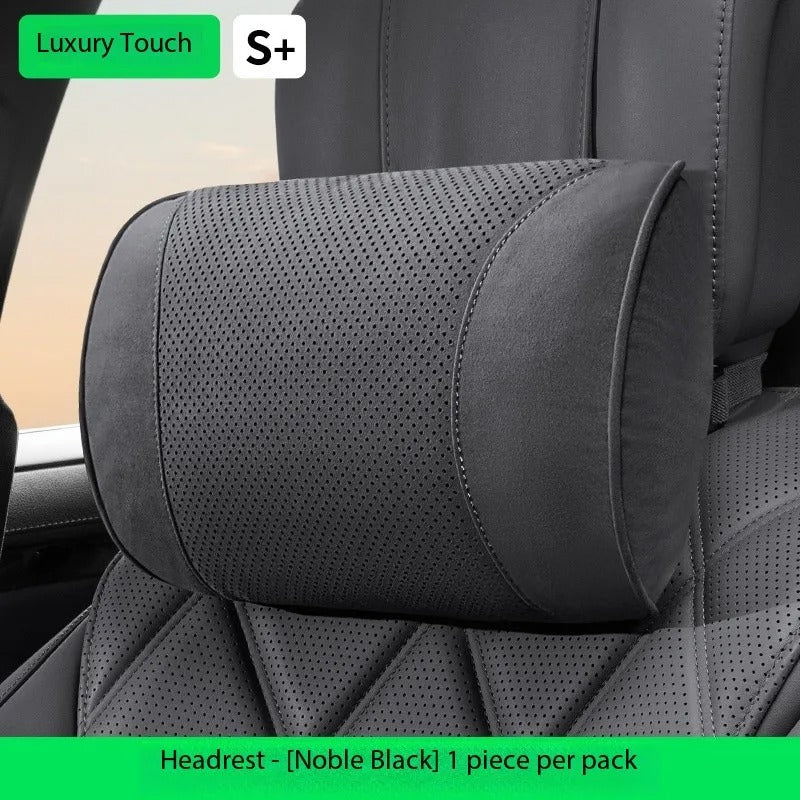 Luxury Suede Car Headrest and Lumbar Cushion Set – Breathable All-Season Support Pillows for Vehicle Seats - Delicate Leather  
