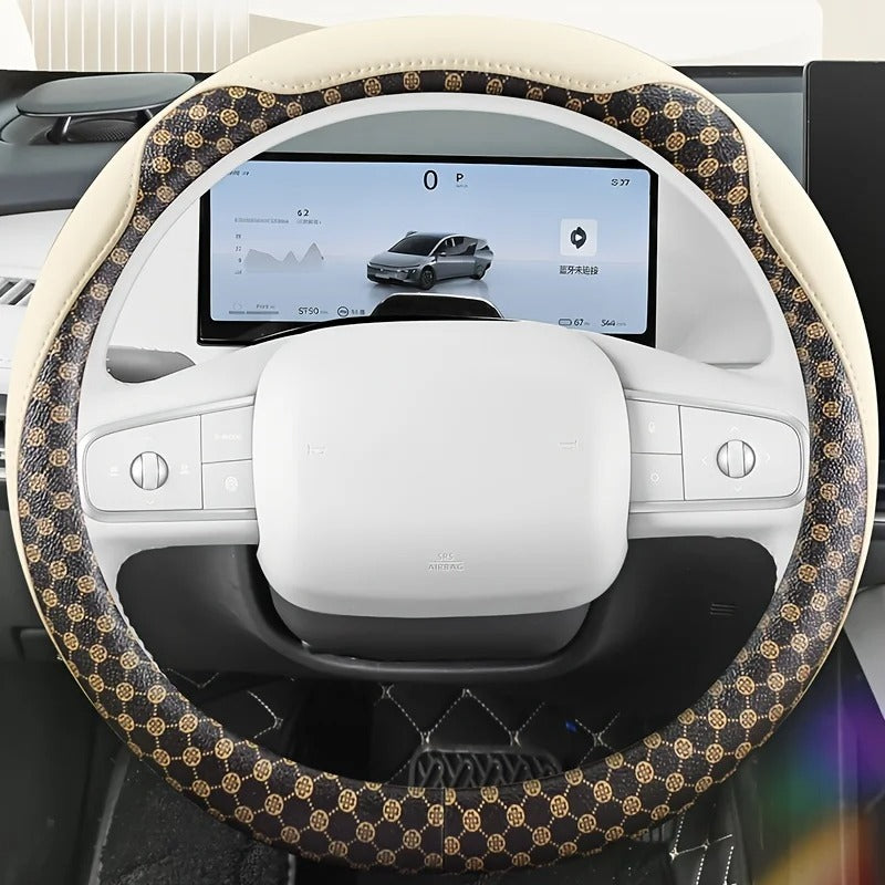 Vintage PU Leather Steering Wheel Cover – Universal All-Season Non-Slip Grip - Delicate Leather