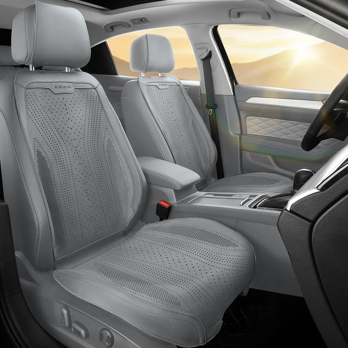 Universal Perforated Suede Car Seat Covers Full Set – Breathable Artificial Leather Seat Covers for Cars & SUVs, Four Seasons - Delicate Leather