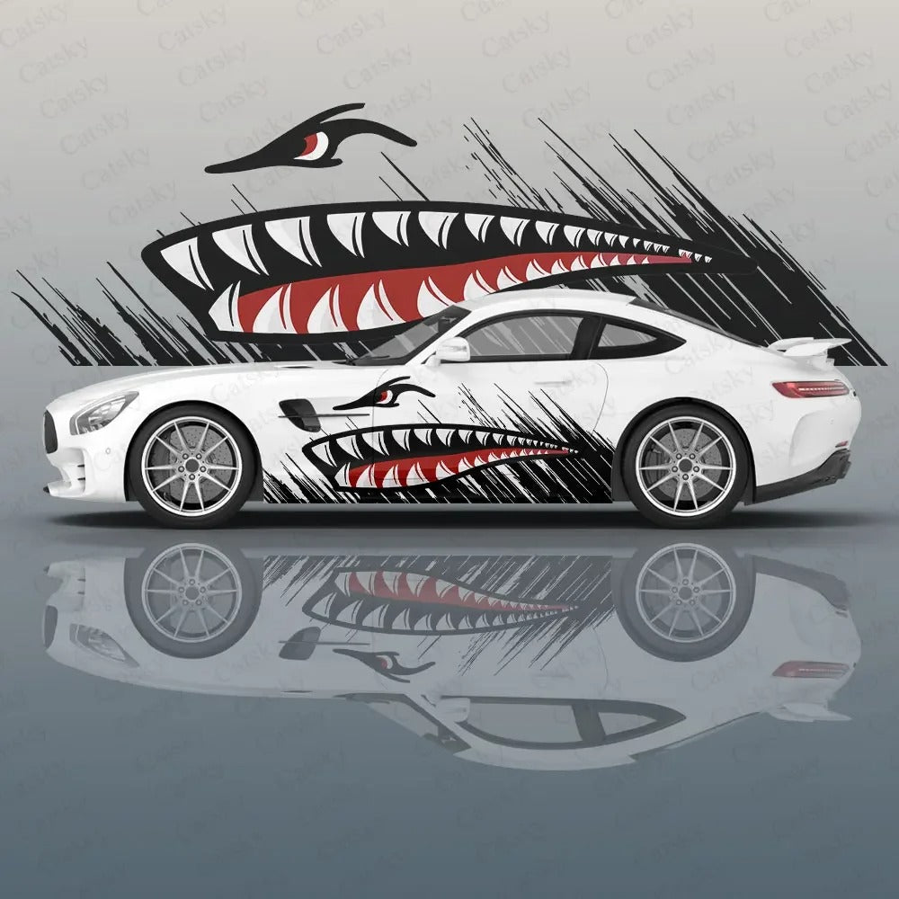 Shark Tooth Car Side Vinyl Decal – Racing Style Exterior Graphic Sticker