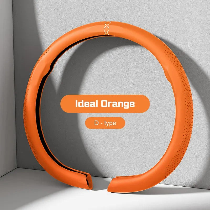 Universal Nappa Leather Steering Wheel Cover – Non-Slip Breathable Design for 37–38cm O/D Type Wheels - Delicate Leather  