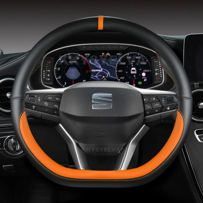 Universal D-Shape Steering Wheel Cover – 38CM Microfiber Leather, Multiple Colors - Delicate Leather  