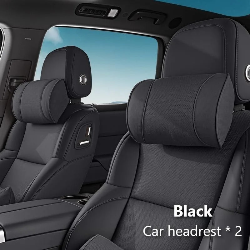 Premium Suede Car Neck & Lumbar Support Pillow Set – Universal Headrest and Waist Cushion for Cars, SUVs & Trucks - Delicate Leather