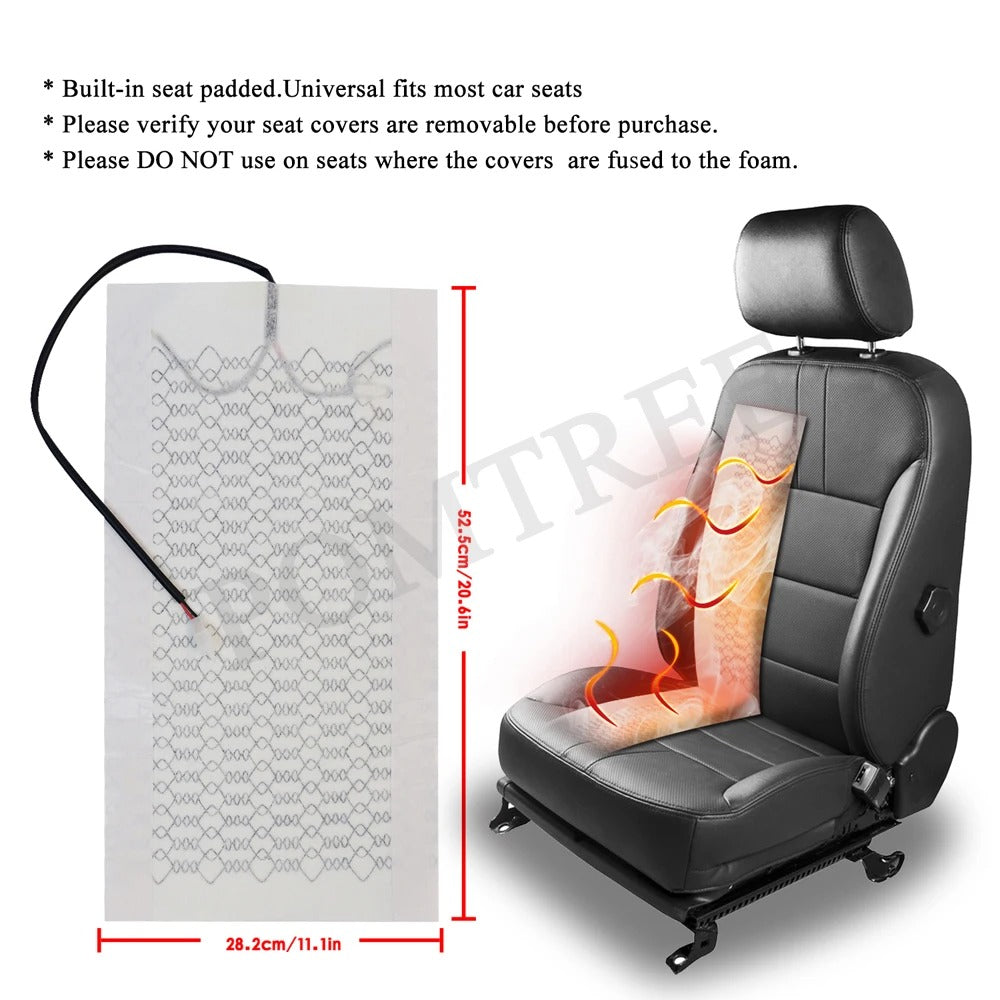 Universal 2-Seat Car Heater Kit – Alloy Wire & Carbon Fiber Heating Pads with 3-Level Control Switch - Delicate Leather